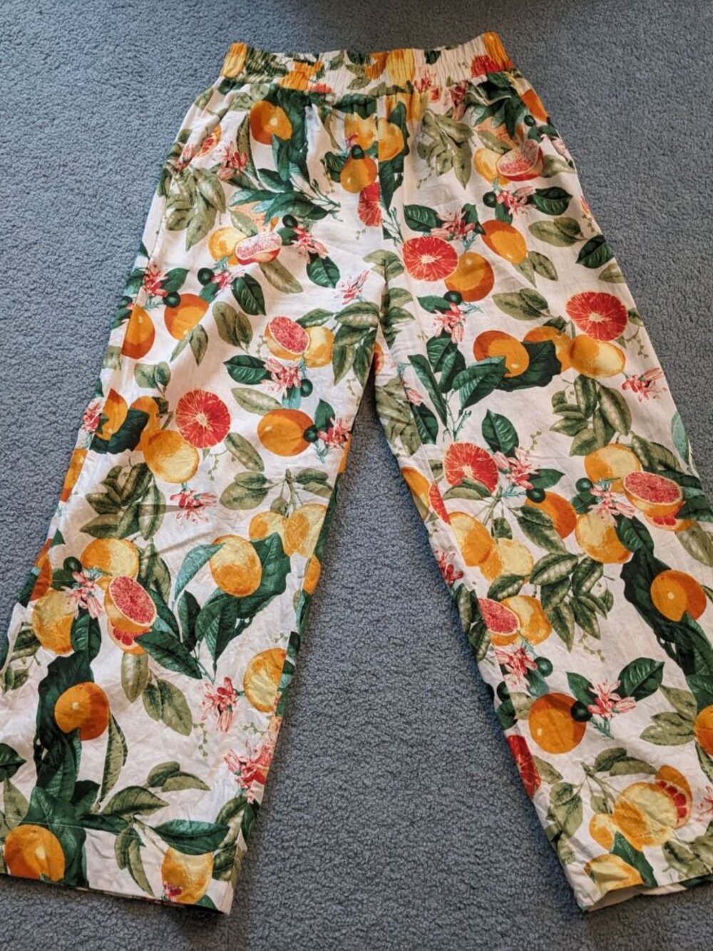 Cynthia Rowley Women's Linen Blend Tropical Citrus Fruit Wide Leg Pants - Size M